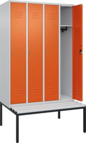 C+P Spind Classic PLUS Garderobenschrank mit Sitzbank, 4 Abteile, Lichtgrau, B/T/H: 212,0 x 120,0 x 81,5 cm - Bild 1