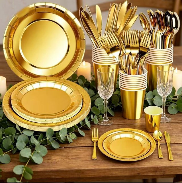 Runde Tischdecke aus Papier in Gold für Geburtstage und Veranstaltungen - Bild 1
