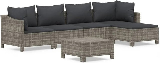 vidaXL 6-tlg Garten-Lounge-Set in Grau aus PE-Rattan und pulverbeschichtetem Stahl mit Kissen und Armlehnen - Bild 1