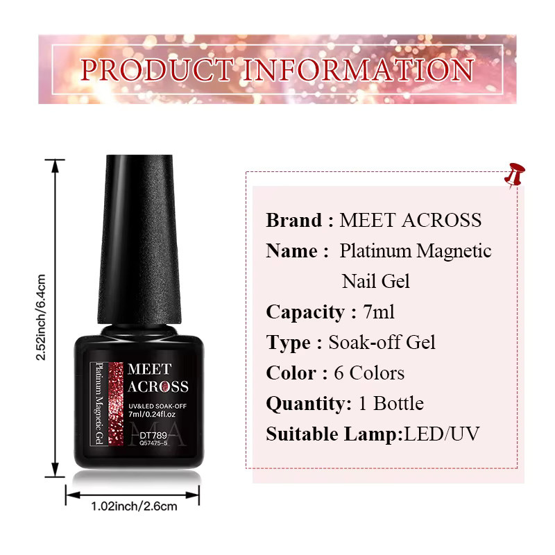 MEET ACROSS Magnetischer Gel Nagellack Platin, 7 ml, Glänzend - Bild 6