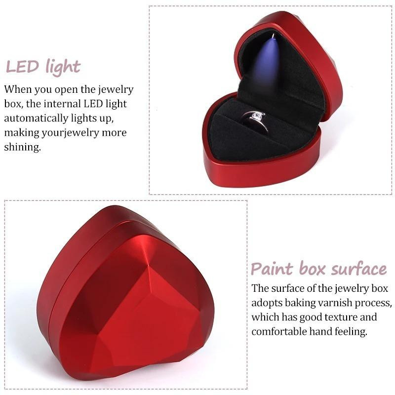 Blaues Samt-Schmuckdisplay Ringbox mit Herz-LED-Licht für Hochzeit, Verlobung und Jubiläum - Bild 5