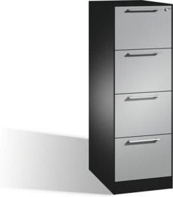 C+P Hängeregistraturschrank Asisto für Hängehefter DIN A4, 4 Schübe, einbahnig, Schwarzgrau/Weißaluminium, H: 131,0 cm, B: 60,0 cm, T: 44,0 cm - Bild 1
