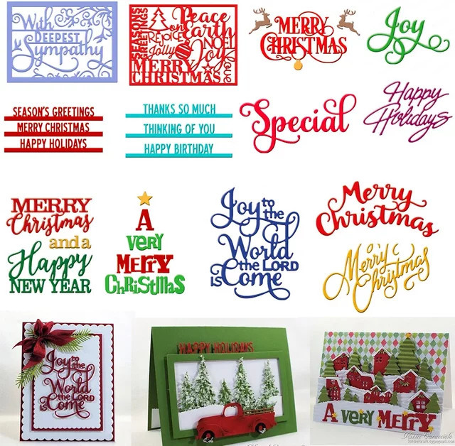 Metall Stanzformen für Scrapbooking und Kartenherstellung mit Weihnachtsgrüßen und Motiven, Multicolor - Bild 1