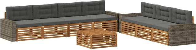 vidaXL Outdoor-Sofagarnitur aus Akazienholz in U-Form, 8-teiliges Set in Natur und Anthrazit, B/T/H: 79 x 79 x 37 cm - Bild 1