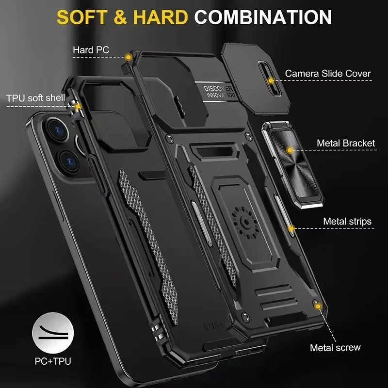Robuste Handyhülle von szHAIyu mit Metallring-Ständer für iPhone 15 14 13 12 11 Pro Max Mini XR X 7 8 Plus in Blau und Schwarz - Bild 2