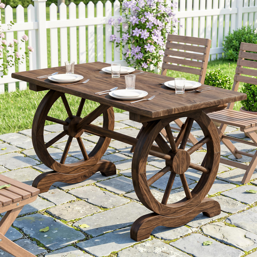 Outsunny Gartentisch aus Tannenholz in Braun im Landhaus-Stil mit Rollen, B 113 cm, T 60 cm, H 65 cm - Bild 2