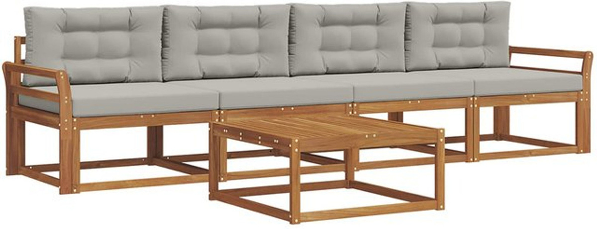 vidaxl Outdoor-Sofagarnitur aus Akazienmassivholz mit 5 Kissen in Grau und Braun - Bild 1
