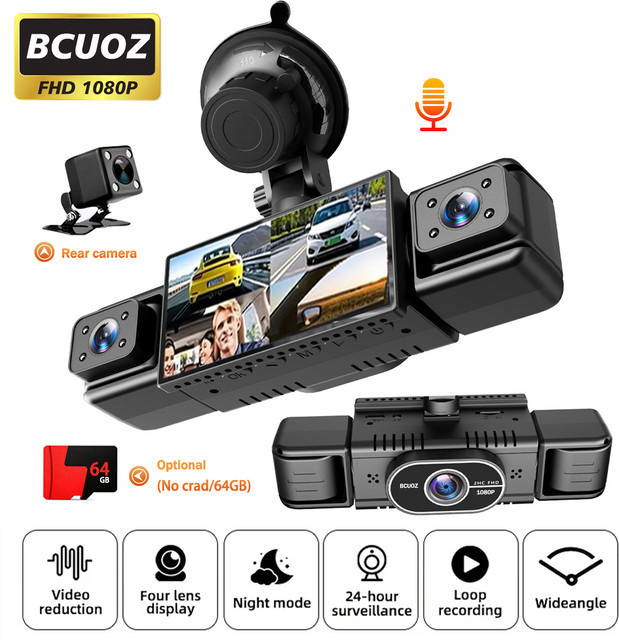 BCUOZ 4-Kanal Dashcam mit 1080P Full HD Frontkamera, 720P Seiten- und Rückkameras, Panoramablick, Super-Nachtsicht und 24-Stunden-Parküberwachung in Schwarz - Bild 1