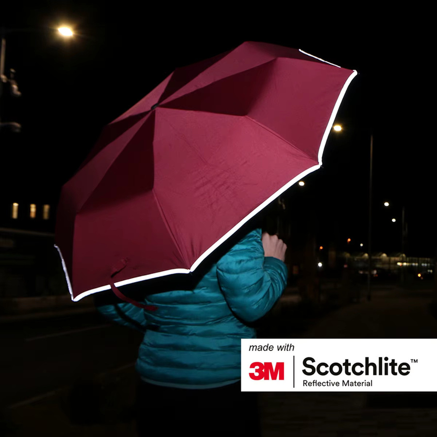 Kompakter Taschenschirm Salzmann in Rot mit reflektierenden 3M Scotchlite Elementen, B/T/H: 120 x 55 x 0 cm - Bild 2