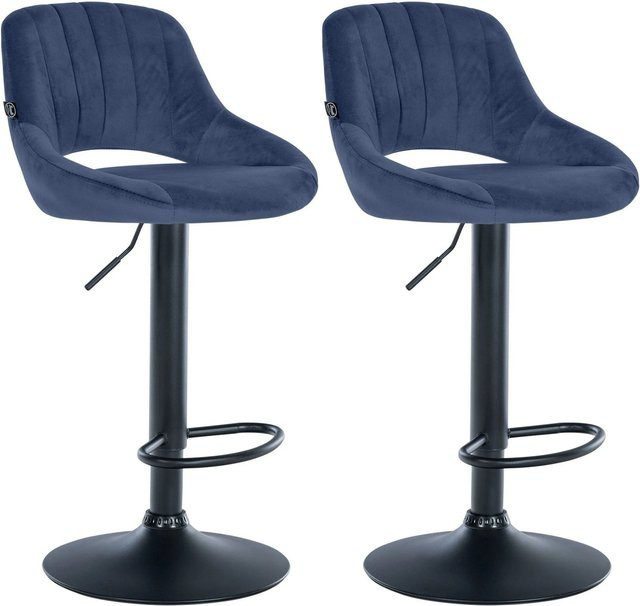 DELUKE 2er Set Barhocker SEGAD aus Samt in Blau mit Lehne und 360 Grad Drehsitz, B/T/H: 47 x 48 x 85 cm - Bild 1