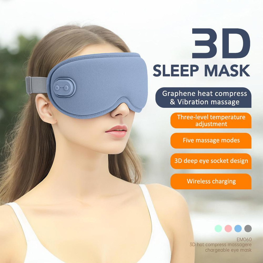Wiederaufladbare 3D-Wärmetherapie-Augenmaske mit Massagefunktion zur Schlafhilfe und Dampf-Augenpflege in Blau - Bild 3