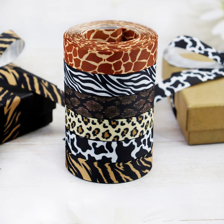 Tierdruck Polyesterband Rolle mit Kuh-, Zebra-, Leoparden- und Tigerdruck, Breite: 1,6 cm, 4,57 m Länge - Bild 4