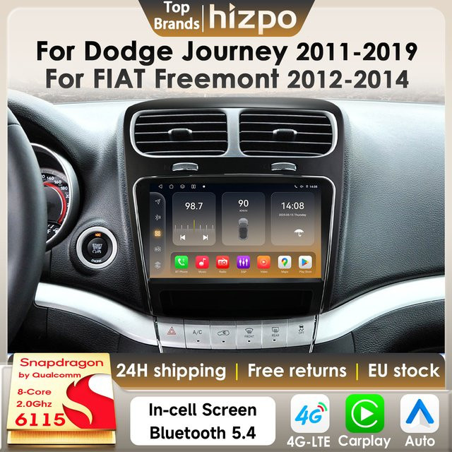 Hizpo Carplay Android Auto Autoradio für Dodge Journey 2011-2019 und FIAT Freemont 2012-2014 mit GPS und 4G in Schwarz - Bild 1
