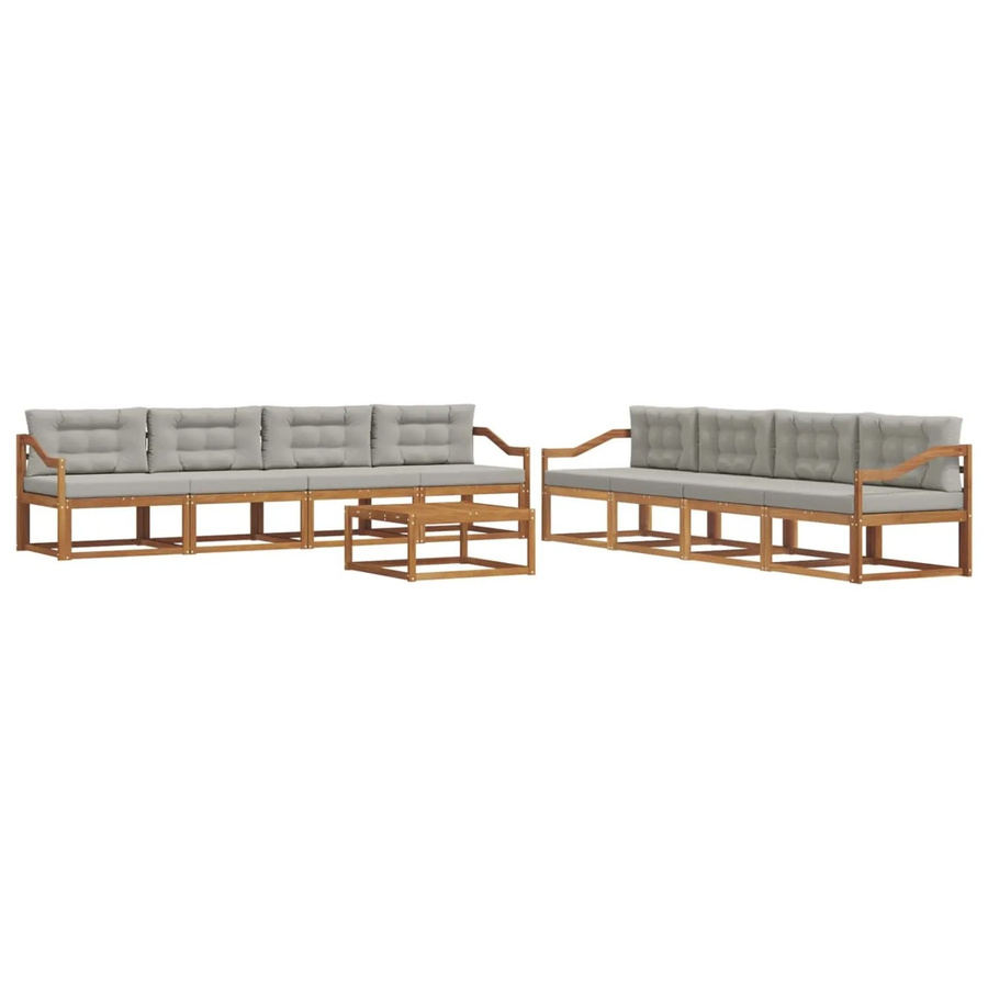 vidaXL Outdoor-Sofagarnitur 9-tlg. in L-Form aus Akazienholz mit Kissen, Farben: Natur und Hellgrau - Bild 2