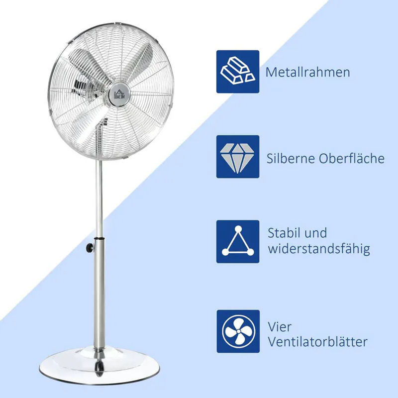 HOMCOM Standventilator in Silber aus Edelstahl und Polypropylen mit Oszillation, B/H/T: 44,5 x 87 x 44,5 cm - Bild 2