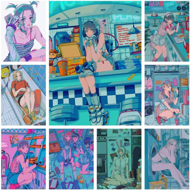 KAYOU 5D DIY Voll-Diamant-Kunstmalerei Anime-Mädchen Mosaik-Set mit runden Steinen in Multicolour, B/H: 20 x 30 cm - Bild 1