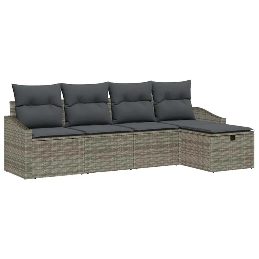 vidaXL Garten-Sofa-Set aus Polyrattan in Grau mit Kissen und Ottoman, 5-teilige L-Form Lounge-Garnitur für Terrasse und Garten - Bild 2