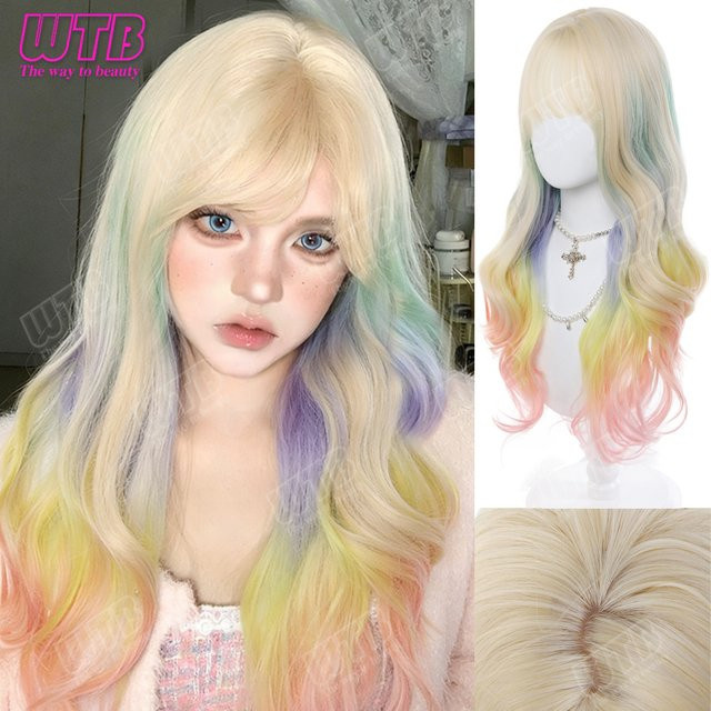 WTB Lolita-Perücke, synthetisch, lange lockig, mit Highlights und Pony, Damen - Bild 1