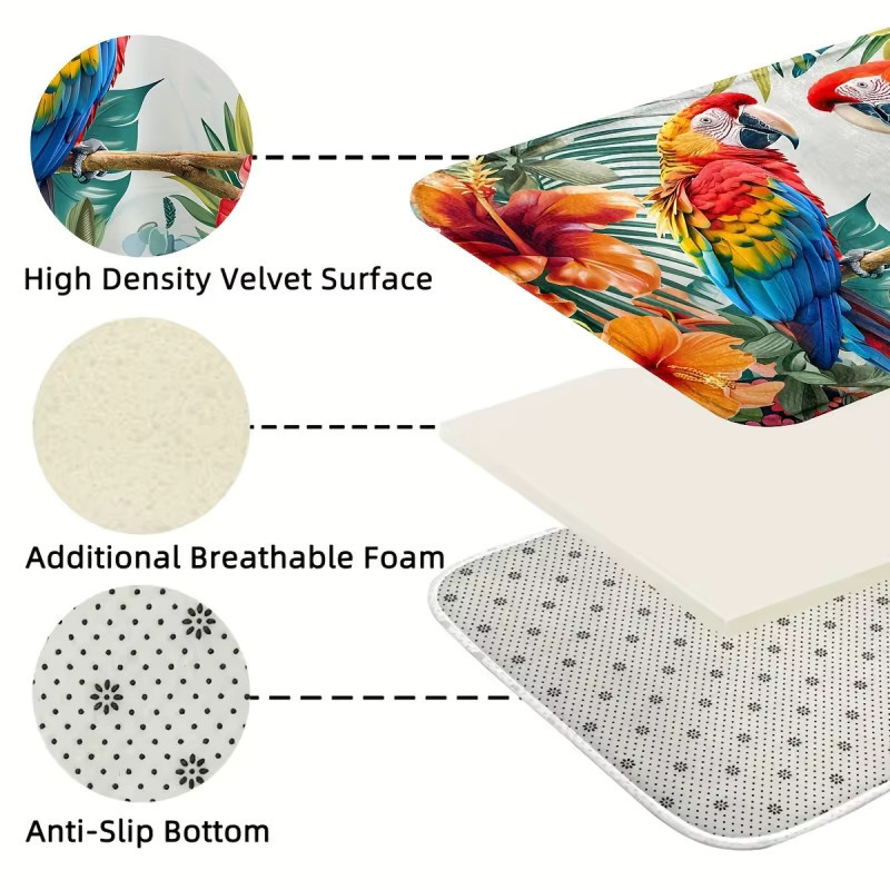 VIKAMA Küchenteppich mit exotischem tropischem Papageien-Design, rutschfeste und maschinenwaschbare Matte in Multicolour für Küche, Badezimmer oder Flur - Bild 5