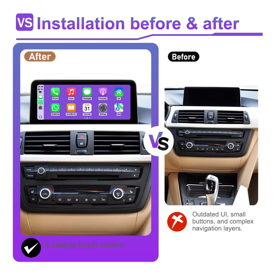 HIOUME Kabelloses CarPlay Auto-Multimedia-Radio für BMW 3er und 4er Serie F30 F31 F32 F33 F34 F35 F36 (2013-2017) mit 10,25 Zoll Touchscreen, Linux-System, GPS-Navigation, Android Auto und Bluetooth in Schwarz - Bild 2