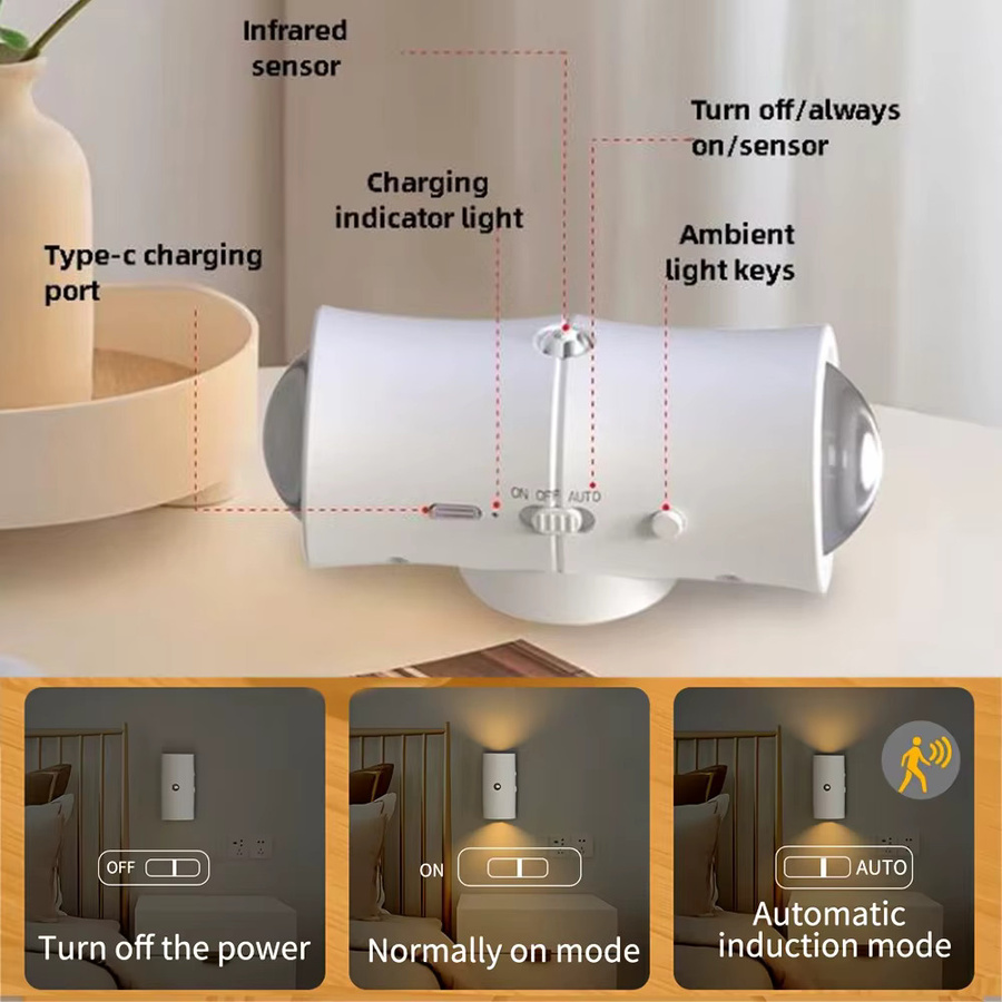 UMEXUS LED-Bewegungssensor-Nachtlicht in Weiß, wiederaufladbare magnetische Wandleuchte mit Auf- und Abwärts-Beleuchtung für das Schlafzimmer - Bild 3