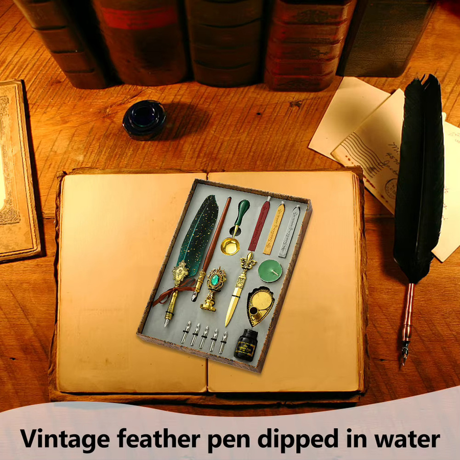 ALLOYSEED Retro Kalligrafie-Stift-Set mit Wachs und Feder-Dip-Füllfederhalter in Mehrfarbig - Bild 3