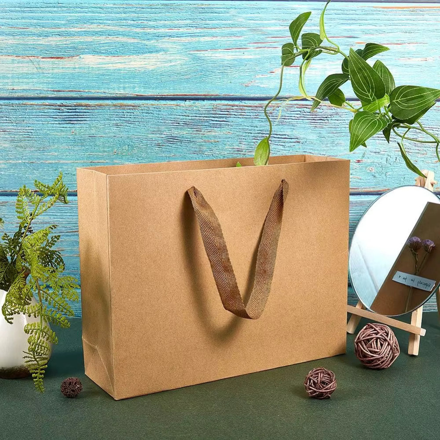 10er-Pack braune Kraftpapiertüten mit Griffen für Hochzeiten und Partys, B/H/T: 27,9 x 30,5 x 11,9 cm - Bild 2