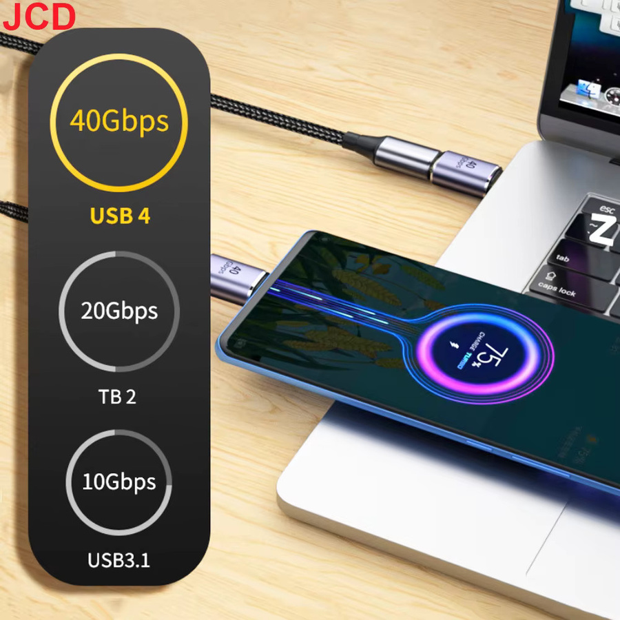 JCD USB4.0 Typ-C auf Typ-C 90-Grad-Adapter mit 40Gbps Datenübertragung und 100W Schnellladefunktion für 8K60Hz Videoübertragung - Bild 4