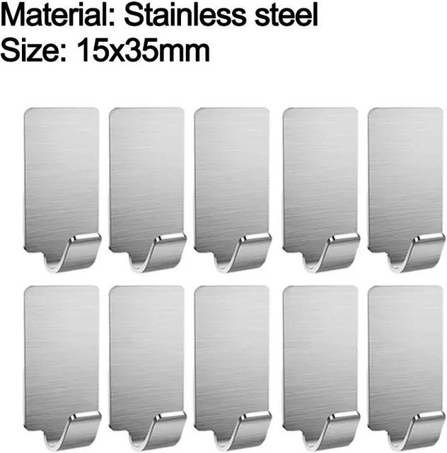10er Set selbstklebende Wandhaken aus Edelstahl für Badezimmer und Haushalt in Schwarz, Weiß oder Silber - Bild 1