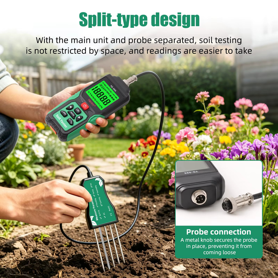 YIERYI 9-in-1 Digitaler Bodentester NPK-Sensor zur Messung von pH-Wert, EC-Wert, Temperatur, Feuchtigkeit und Salzgehalt für deinen Garten - Bild 4