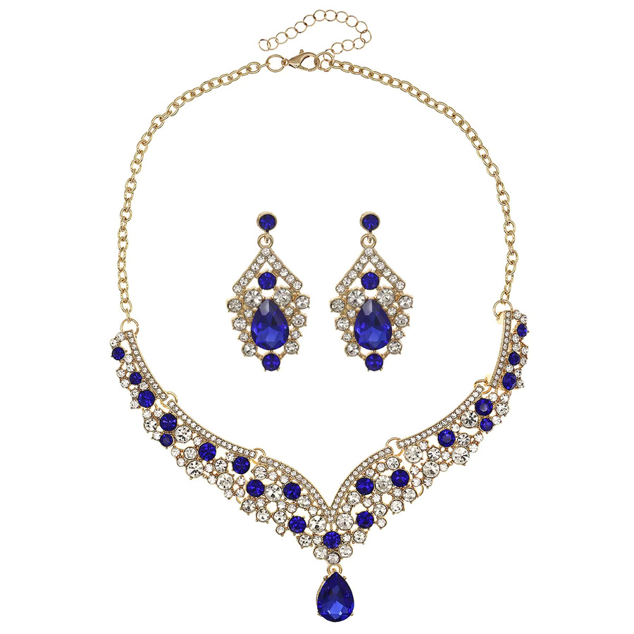 efily bridal Schmuckset, Halskette und Ohrringe, Kristall, Blau, Damen - Bild 3