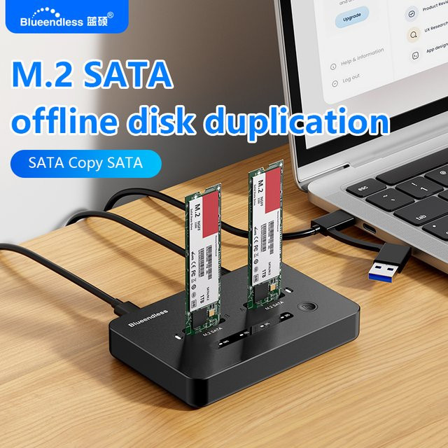 Blueendless Offline-Klon Dual M.2 NGFF SATA SSD-Gehäuse USB-C 2-Bay Dockingstation für 2230 2242 2260 2280 SSD, Schwarz - Bild 1