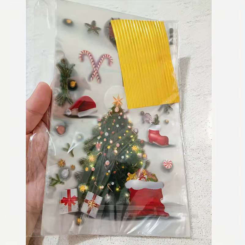 50 Stück wiederverwendbare Weihnachtsgeschenktüten mit goldenem Band in Multicolour mit Weihnachtsmann, Rentier und Baum Mustern - Bild 2