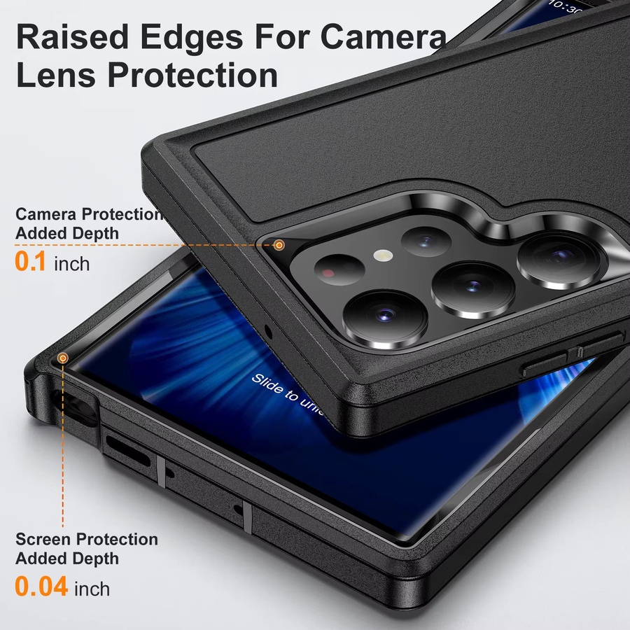 Clucy 3-in-1 Hybrid-Rüstung Stoßfeste Defend-Hülle für Samsung Galaxy S25 Ultra S24 S23 Plus Ultra S22 S23FE in Schwarz oder Blau - Bild 3