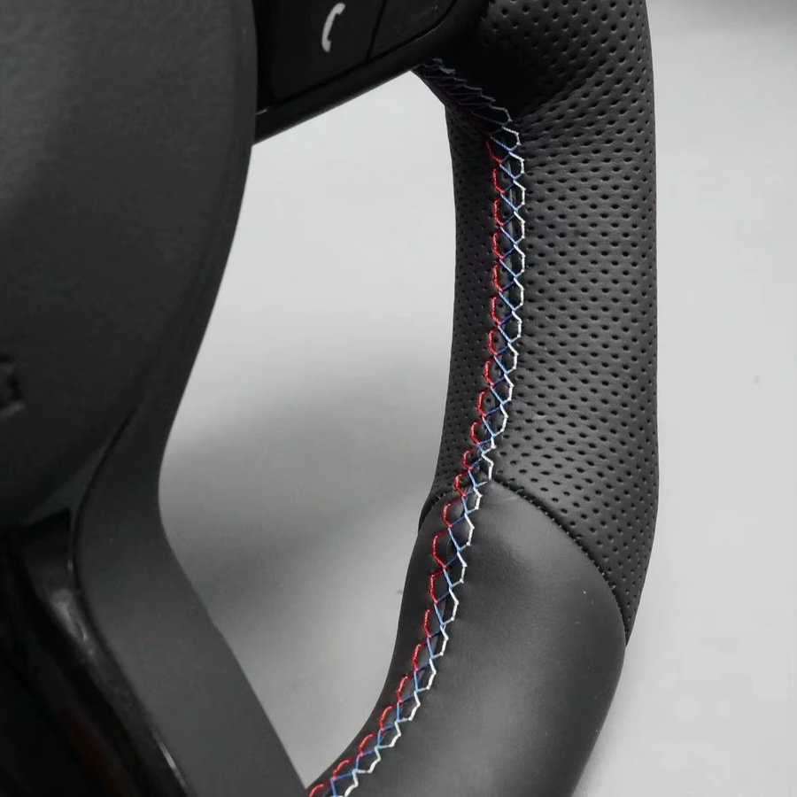 M Sportlenkrad aus Leder mit flachem Boden für BMW F01 F10 F11 F15 F16 F20 F21 F22 F30 F31 F32 F33 F36 F82 M3 M4 in Schwarz und Silber - Bild 2