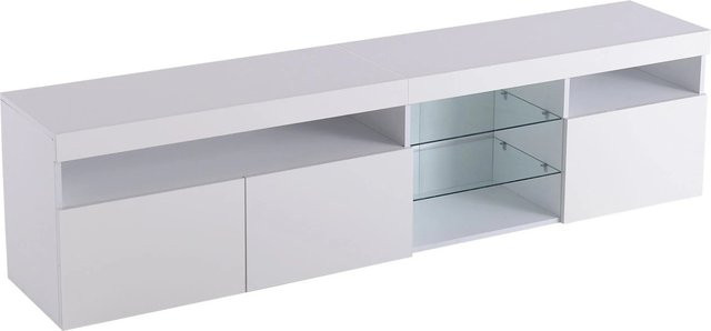 okwish TV Schrank mit LED Beleuchtung in Weiß, modern und glossy, B/T/H: 180 x 35 x 48 cm - Bild 1