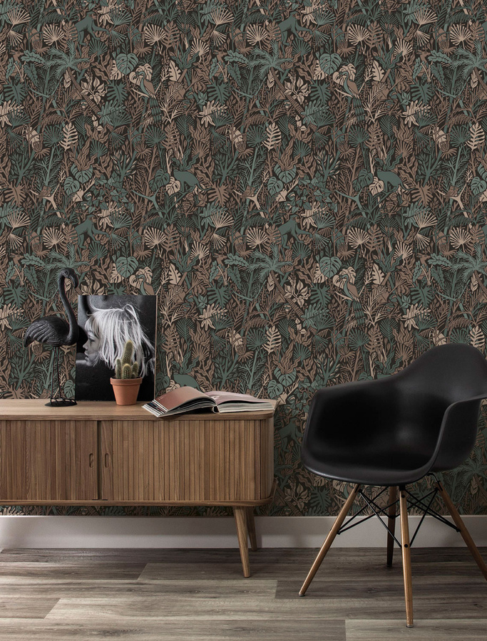 KEK Amsterdam Mural Wallpaper Rieder 5 - FR-024, Florales Design im Art Nouveau Stil, Mehrfarbig (Grün, Beige, Braun), Vlies-Tapete - Bild 1