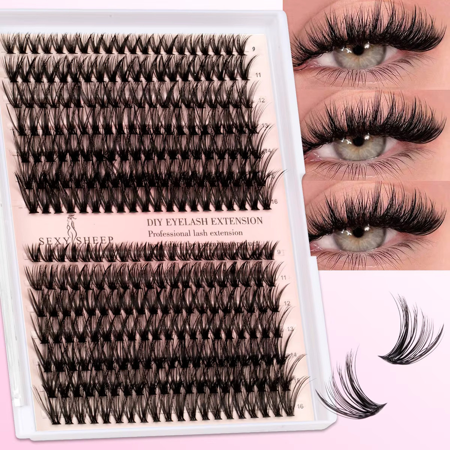 SEXYSHEEP Wimpern-Cluster-Set C-Curl, mit Bond & Seal, Kleberentferner, Unisex - Bild 2