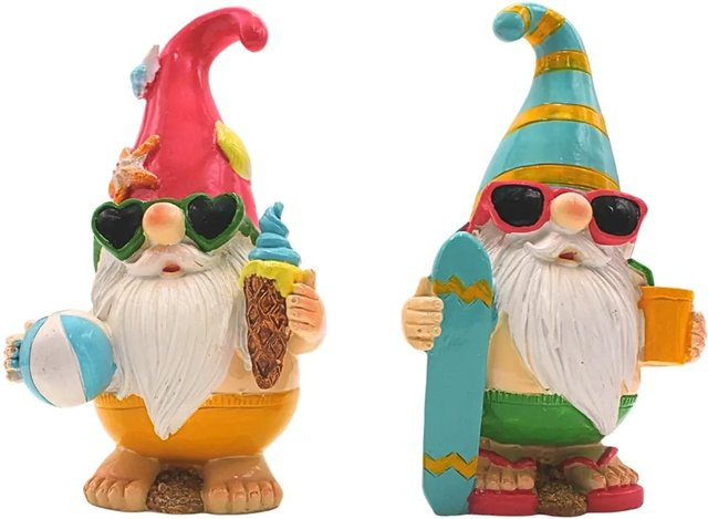 Dekohelden24 2er Set Gartenzwerge als Urlauber aus Keramik, Multicolor, B/T/H: 11 x 8 x 17 cm - Bild 1
