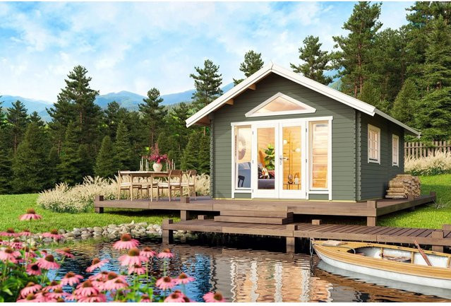 Lasita Gartenhaus Caroline Maja in Grüngrau mit Satteldach, B/T/H: 489,9 x 330,6 x 675 cm - Bild 1