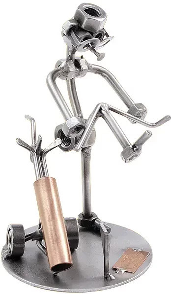 Hinz & Kunst Schraubenmännchen Golfspieler bricht Golfschläger übers Knie aus Metall in Silber - Bild 1