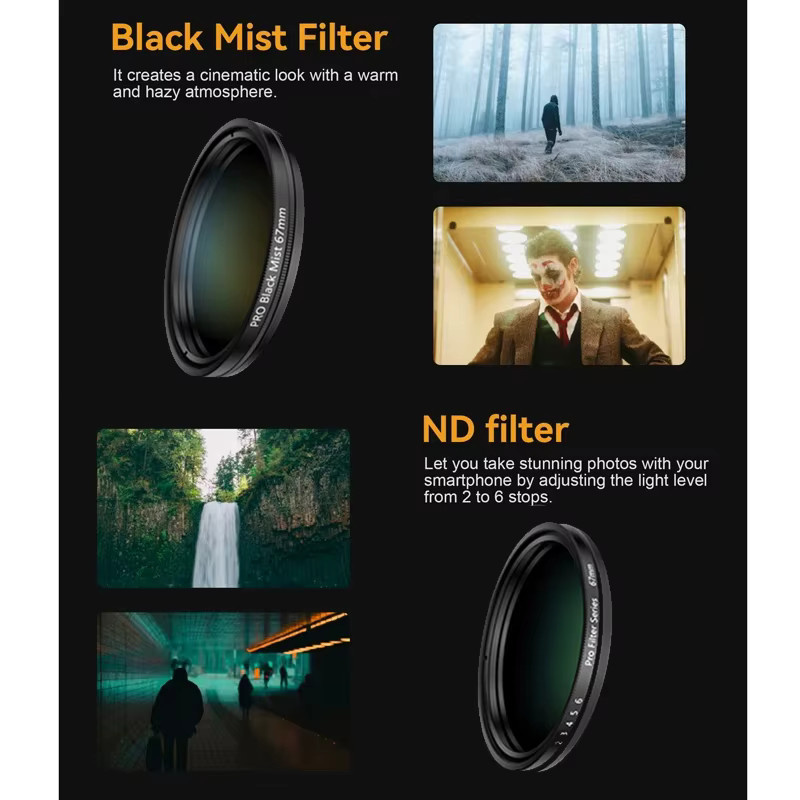 OBKEY 67-mm-Filterset für Smartphone-Objektive mit STAR CPL, Blackmist und VND Filtern in Schwarz für iPhone, Android, Huawei, Xiaomi, Canon, Sony und Nikon - Bild 2