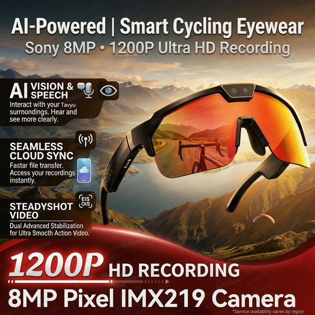GUHUAVMI KI-Smart-Brille mit 1200P-Kamera, 4K Anti-Shake, KI-Sprachübersetzer, Anruffunktion und Open-Ear-Audio-Sonnenbrille - Bild 1