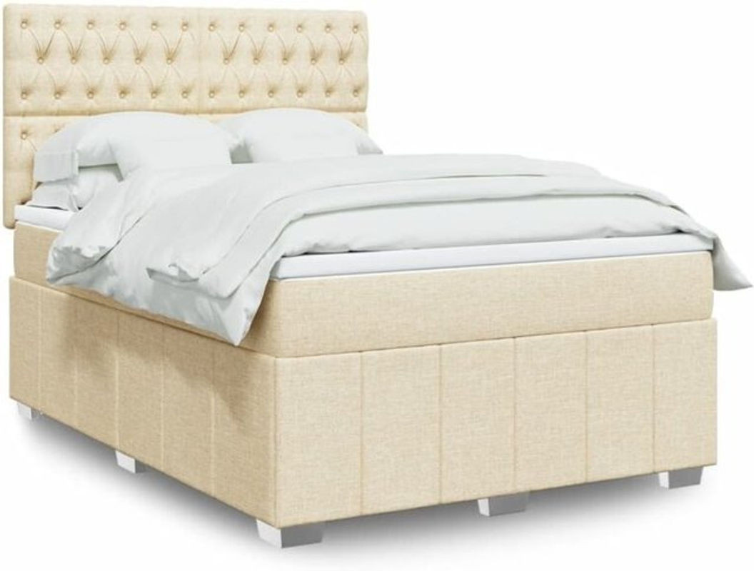 vidaxl Boxspringbett mit Matratze aus Stoff in Beige und Weiß, B/T/H: 140 x 190 cm - Bild 1