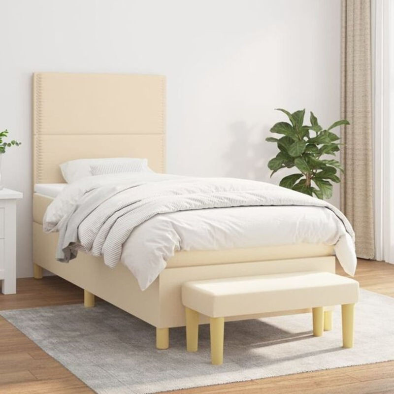 vidaxl Boxspringbett mit Matratze in Beige aus Stoff, B/T/H: 90 x 200 x 118 cm - Bild 1