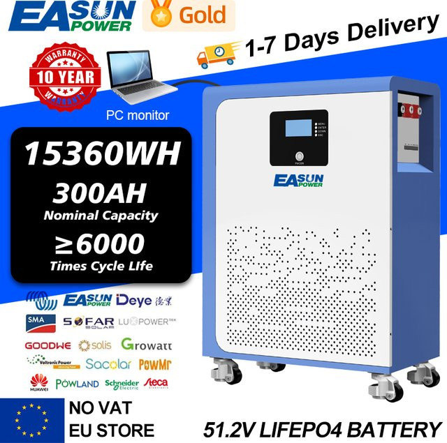 EASUN POWER LiFePO4 Lithium-Batterie für Solarenergie-Speicher 51,2V mit 6000 Zyklen in Blau - Bild 1