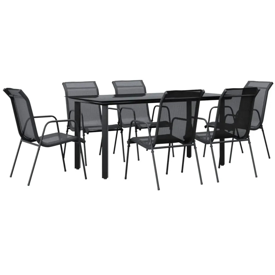 vidaXL 7-teilige Garten-Essgruppe aus Stahl und Textilene in Schwarz mit Glastisch - Bild 2