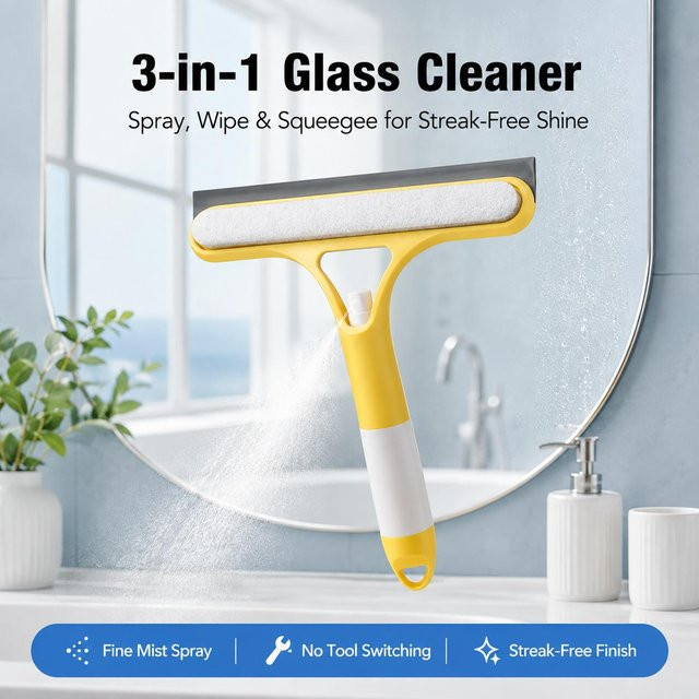 SOUL TECH 3-in-1 Glasreiniger mit Sprühflasche und Wischtuch in Weiß und Gelb - Bild 1