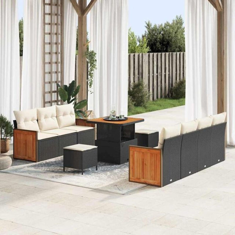 vidaXL Polyrattan Garten-Sofa-Set aus 10 Teilen in Schwarz und Creme mit Fußhocker und Stauraum, modern und modular, B/T/H: 80 x 80 x 71 cm - Bild 1