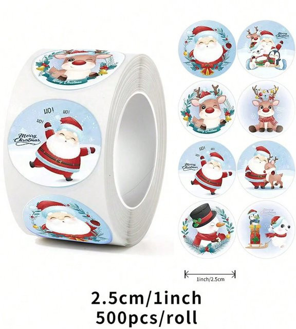 JCAC Weihnachtsaufkleber Rolle mit 500 Stück Cartoon-Schneemann Motiv in Multicolour zur Dekoration von Geschenken und Grußkarten - Bild 1
